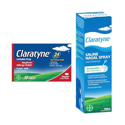 Claraytne Bundle including Claratyne Hayfever Allergy Non-Drowsy Relief 10 Pack & Claratyne Saline Nasal Spray 100ml