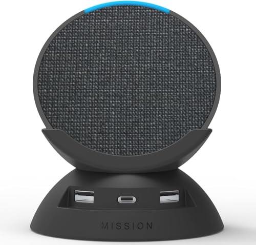 Echo Pop compact smart speaker in Charcoal bundle with Made For Amazon USB Charging Stand