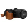 MegaGear MG1809 Compatible Ever Ready Leather Camera Half Case with Sony Alpha A6600, Light Brown (MG1809)