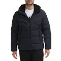Calvin Klein Men's Winter Coat-Puffer Stretch Jacket with Sherpa Hood, True Navy, Medium