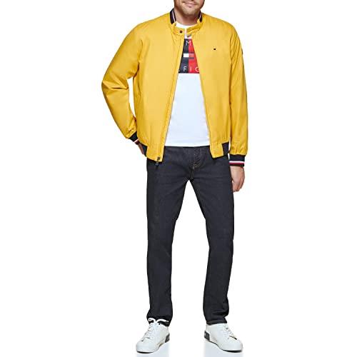 Tommy Hilfiger Men's Lightweight Varsity Rib Knit Bomber Jacket, Yellow Poly, Medium