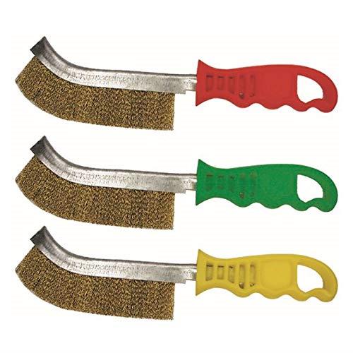 KC-Tools 09202 Brass Wire Hand Brush Yellow Handle