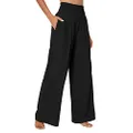 Urban CoCo Women's Elastic High Waist Light Weight Loose Casual Wide Leg Trousers Long Pants with Pocket, Black, Small