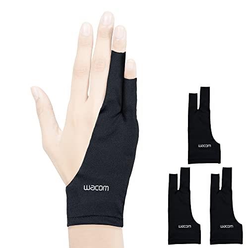 Wacom Drawing Glove, Two-Finger Artist Glove for Drawing Tablet Pen Display, 90% Recycled Material, eco-Friendly, one-Size (3 Pack), Black (ACK4472502Z)