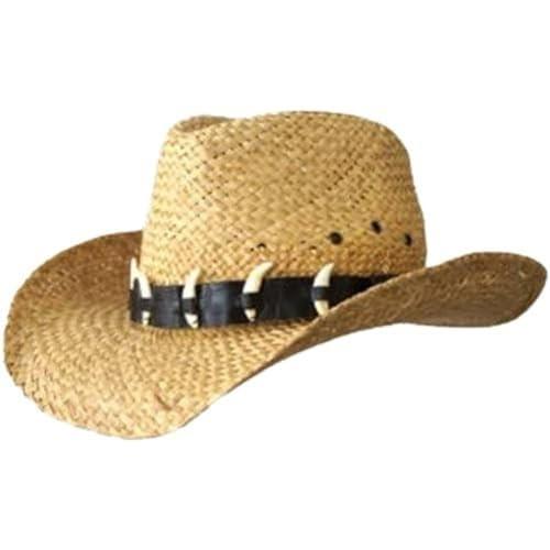 Jacaru Australia 1818G Straw Cowboy Hat with Bones, Natural, Large