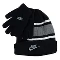 Nike Boy`s Futura Foldover Beanie And Gloves 2 Piece Set (Black(9A2837-KG7)/Grey, 8-20)