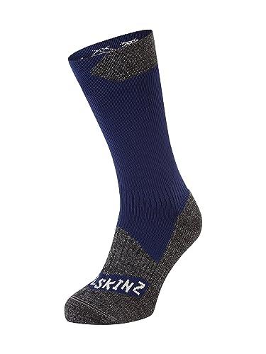 SEALSKINZ Raynham Waterproof All Weather Mid Length Sock, Blue/Grey Marl, Large