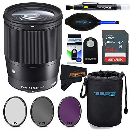 Sigma 16mm f/1.4 DC DN Contemporary Lens for Sony E + Sunshine Deluxe Bundle