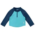 i play. Long Sleeve Zip Rash Guard Shirt-Navy & Aqua Color Block, Blue, (730131-605-48)