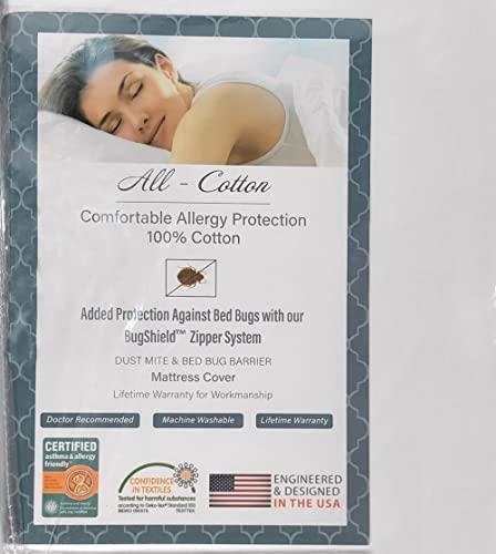 National Allergy Premium 100% Cotton Zippered Mattress Protector - Twin Size - 16-inch Deep - White - Breathable 300 Thread Count Hypoallergenic Cover - Advanced Encasement