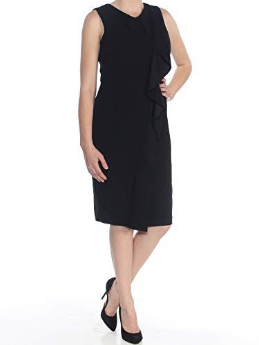 Calvin Klein Black Womens US Size 10 Ruffle-Trim Scuba Sheath Dress
