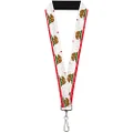Buckle-Down Lanyard, California Bear, Star and Crackle Stripe White/Grey/Red, 22 Inch Length x 1 Inch Width
