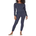 Amazon Essentials Women's Waffle Snug Fit Pajama Set, Navy, Ditsy Floral, Large