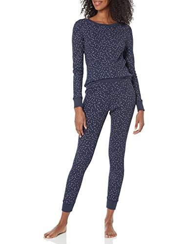 Amazon Essentials Women's Waffle Snug Fit Pajama Set, Navy, Ditsy Floral, XX-Large