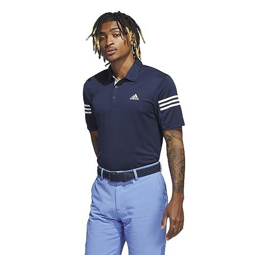 adidas Performance 3-Stripes Golf Polo Shirt, Blue, 2XL