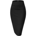 Hybrid & Company H&C Women Premium Nylon Ponte Stretch Office Pencil Skirt High Waist Made in The USA Below Knee, 1073t-black, Large