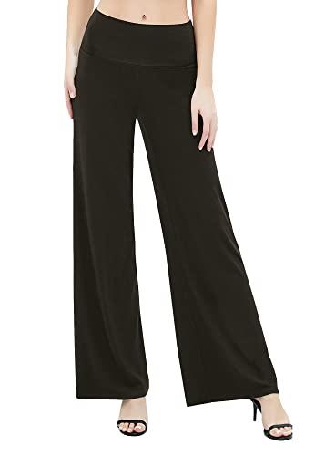Urban CoCo Women's Dress Pants Solid Wide Leg Casual Sport Trousers Straight Leg High Waist Stretch Pants, Coffee, Small