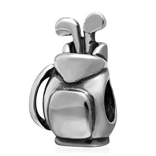 Golf Bag Charm 925 Sterling Silver Sport Beads fit for DIY Charms Bracelets (Golf Bag)