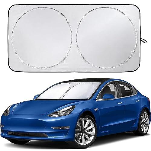 EcoNour Windshield Sunshade for Car | 240T Polyester Shield for Tesla Model 3 Sunshade | Superior UV & Heat Protection Model Y Sunshade | Car Interior Accessories for Summer