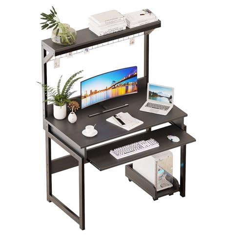 ALISENED 31.5" Computer Desk with Hutch, Office Desk Study Table Writing Desk Workstation PC Table for Home Office，Space Saving Design