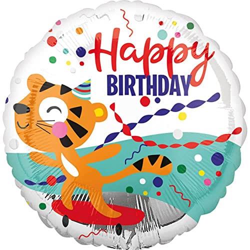 Anagram Standard HX Happy Birthday Tiger Birthday S40 Foil Balloon, Multicolour, 45 cm Size