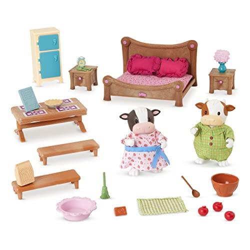 Li’l Woodzeez – Lil Woodzeez – Dollhouse Furniture Set – Toy Bedroom & Kitchen Playset – Animal Figurines – Kids 3 Years + – Master Bedroom & Dining Set - Deluxe