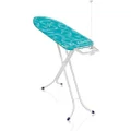 Leifheit 72585 Air Board Compact Table Ironing Board Medium, Foldable and Adjustable Ironing Table, Stable and Space Saving Iron Board with Fixed Iron Tray (Colour: White, Blue-White Surface)
