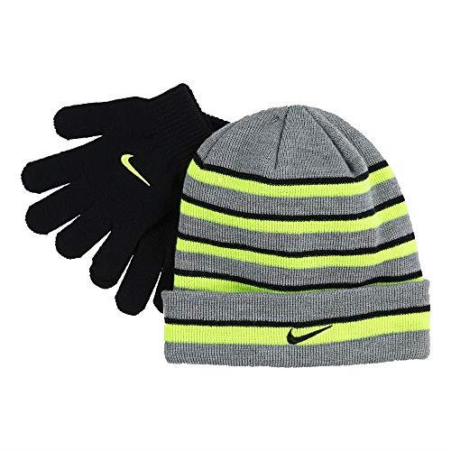 Nike Boy`s Futura Foldover Beanie & Glove 2 Piece Set (Grey(9A2843-023)/Yellow, 8-20)