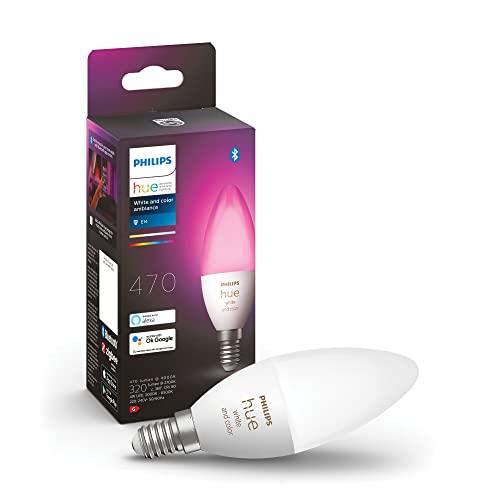 Philips Hue New White and Colour Ambiance Smart Light Bulb [E14 Small Edison Screw] with Bluetooth. Compatible with Alexa, Google Assistant and Apple Homekit