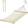 Castaway Living 13 ft. Double Traditional Hand Woven Cotton Rope Hammock with Free Extension Chains & Tree Hooks, Accommodates Two People with a Weight Capacity of 450 lbs.
