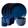 Corelle Stoneware 16-Pc Dinnerware Set, Handcrafted Artisanal Double Bead Plates, Meal Bowls, Bowls and Tumblers, Solid and Reactive Glazes, Dining Plate Set, Navy