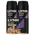 LYNX Collision Leather & Cookies Deodorant Aerosol Body Spray for Men 165 ML x 2 Pack, 48 hour Fressness