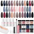 31 Pcs Dip Powder Nail Kit Starter, AZUREBEAUTY All Season 20 Colors Glitter Nude Gray Acrylic Nail Dip Powder System Essential Liquid Set for French Nails Art Manicure DIY Salon Gift for Women