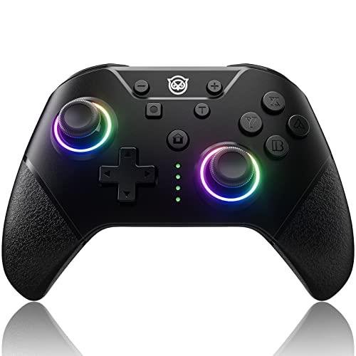 NYXI Switch Pro Controller, Wireless LED Controller for Nintendo Switch/OLED/Lite Bluetooth Gamepad with Wake Function, SYNC Button, Turbo, Macro Function, Vibration, 6 Axis Motion, Black