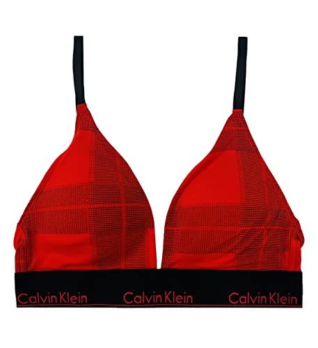 Calvin Klein Women's Modern Cotton Lightly Lined Triangle Wireless Bralette, Textured Plaid + Exact, Large