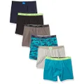 Calvin Klein Boys' Underwear Cotton Boxer Brief, 6 Pack, Castlerock Grey/Moon Blue/Black Iris/Camo/Heather Grey/Black, Medium