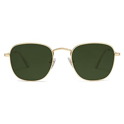 SOJOS Small Square Polarized Sunglasses for Women Men Classic Vintage Retro Style SJ1143 with Gold Frame/Dark Green Lens