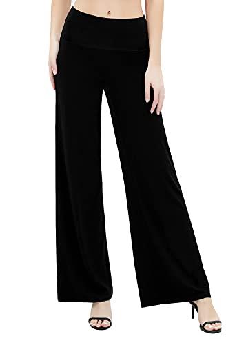 Urban CoCo Women's Dress Pants Solid Wide Leg Casual Sport Trousers Straight Leg High Waist Stretch Pants, Black, Large