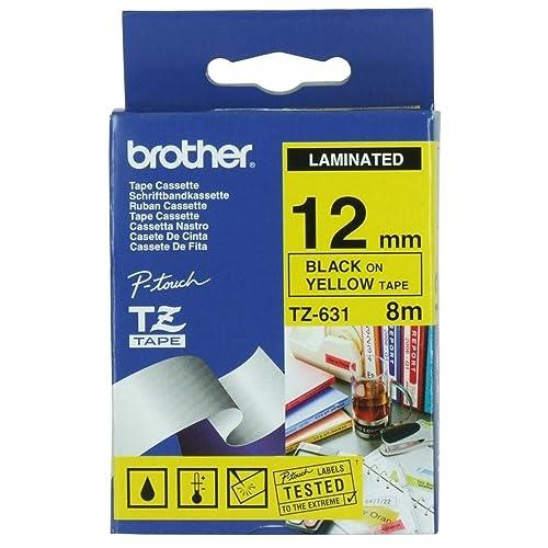 Brother TZe631 Labelling Tape, 12 mm x 8 Meter, Black on Yellow Tape