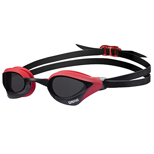 Arena Unisex Cobra Core Swipe Anti-Fog Racing Swim Goggles for Men and Women Polycarbonate Non-Mirror Lens, Smoke/Red
