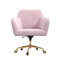 Casa Decor Chair Arles Velvet Polyester Curved Padded Armrests Indoor Furniture Swivel Gas Lift Height Adjustment, Pink