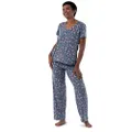 Fruit of the Loom Women's Short Sleeve Tee and Pant 2 Piece Sleep Pajama Set, Floral, Large
