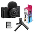 Sony ZV-1F Vlogging Camera, Black with ACCVC1 Vlogger Accessory Kit