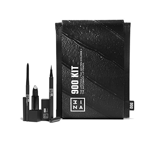 3ina MAKEUP - Vegan - The 900 Kit - Black - 3 Black Tones in One Set - 24h Pen Eyeliner + Lipstick Automatic Lip Pencil - Highly Pigmented Matte Formula - Cruelty Free