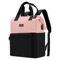 CYUREAY Convertible Backpack Tote Women Laptop Daypack Water Resistant Wide Top Open Fits 15.6-Inch Laptop & Tablet, Pink & Black-2, Travel Backpacks