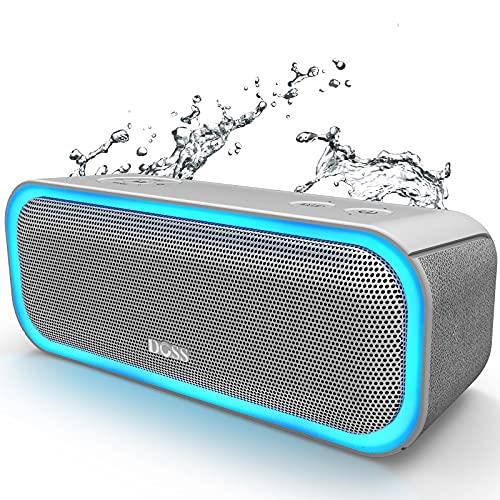 DOSS SoundBox Pro Bluetooth Speaker with 20W Stereo Sound, Active Extra Bass, 20 Hrs Playtime, IPX6 Waterproof, TWS Pairing, Multi-Colors Lights, Portable Speaker for Beach, Outdoor-Grey