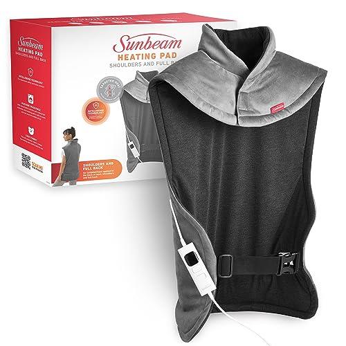 Sunbeam Electric Heating Pad for Full Back & Shoulders | Adjustable Fit, 4 Heat Settings to Soothe Muscles, Fast Heat-Up, Safety Auto-Off, Washable Fabric, Wellness Product, Grey HPN5500