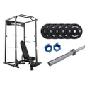 Kingkong Fitness Power Rack Package with 150 Kg Plates, Adjustable Bench and 700 lb Olympic Bar, Black