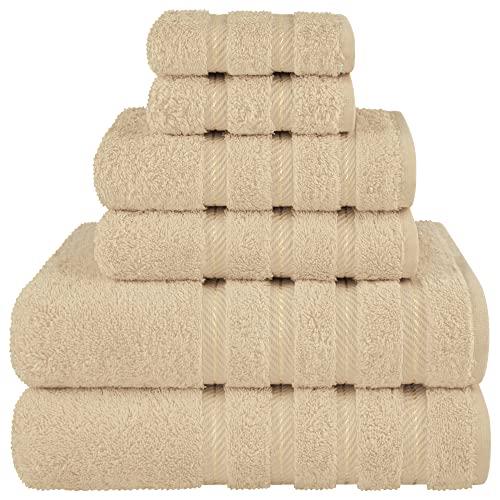 American Soft Linen 6-Piece 100% Organic Turkish Cotton Premium & Luxury Towel Set for Bathroom & Kitchen, 2 Bath Towels, 2 Hand Towels & 2 Washcloths [Worth $72.95] - Sand Taupe