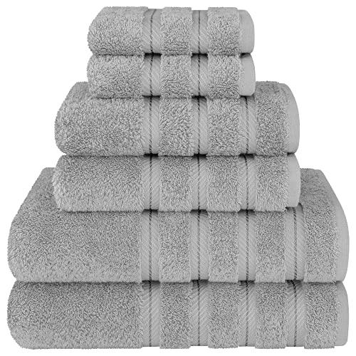 American Soft Linen 6-Piece 100% Turkish Genuine Cotton Premium & Luxury Towel Set for Bathroom & Kitchen, 2 Bath Towels, 2 Hand Towels & 2 Washcloths [Worth $72.95] - Rockridge Grey